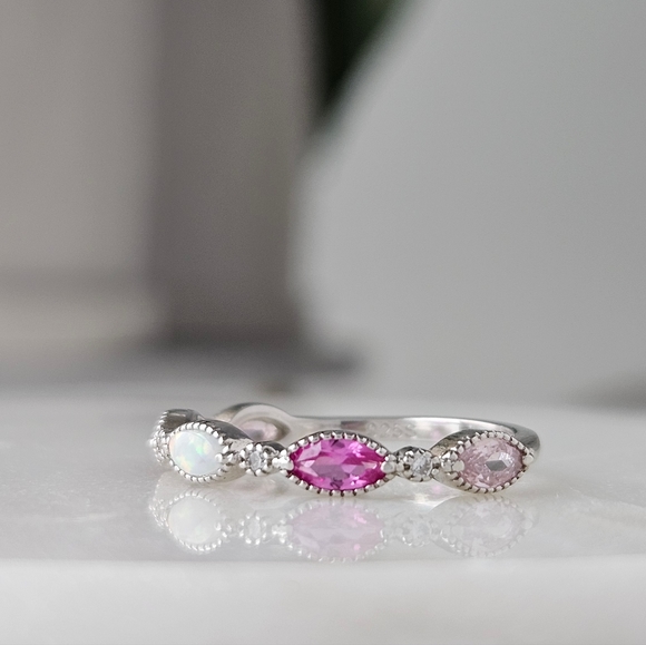 Opal and Pink Swarovski crystal ring, 925 Sterling Silver Charmed Aroma - Picture 4 of 9